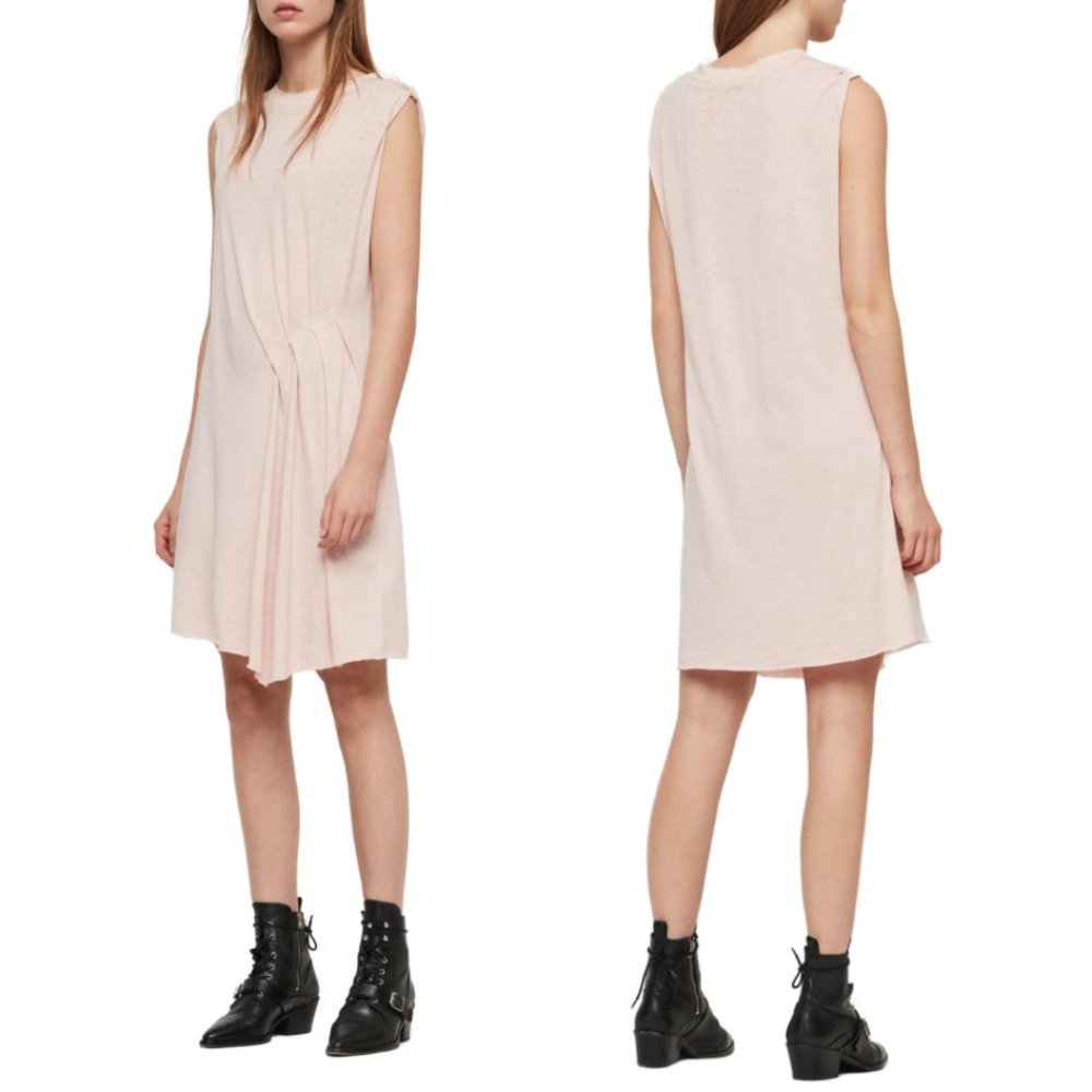 NWT All Saints Duma Pleated Shift Dress PINK